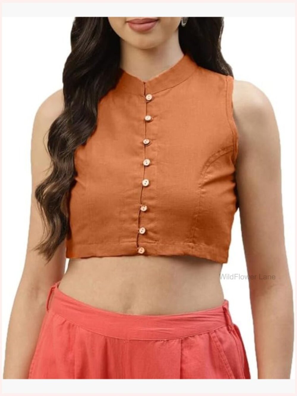 Cotton Sleeveless Blouse Bollywood Saree Top Back Open Front Hook